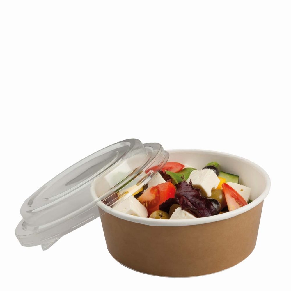 MULTIFOOD KRAFT POT WITH rPET LID 550ml 1x250 - Nivek Catering Supplies Ltd