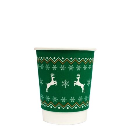 8oz CHRISTMAS DESIGN (green) DOUBLE WALL HOT CUP   1x500