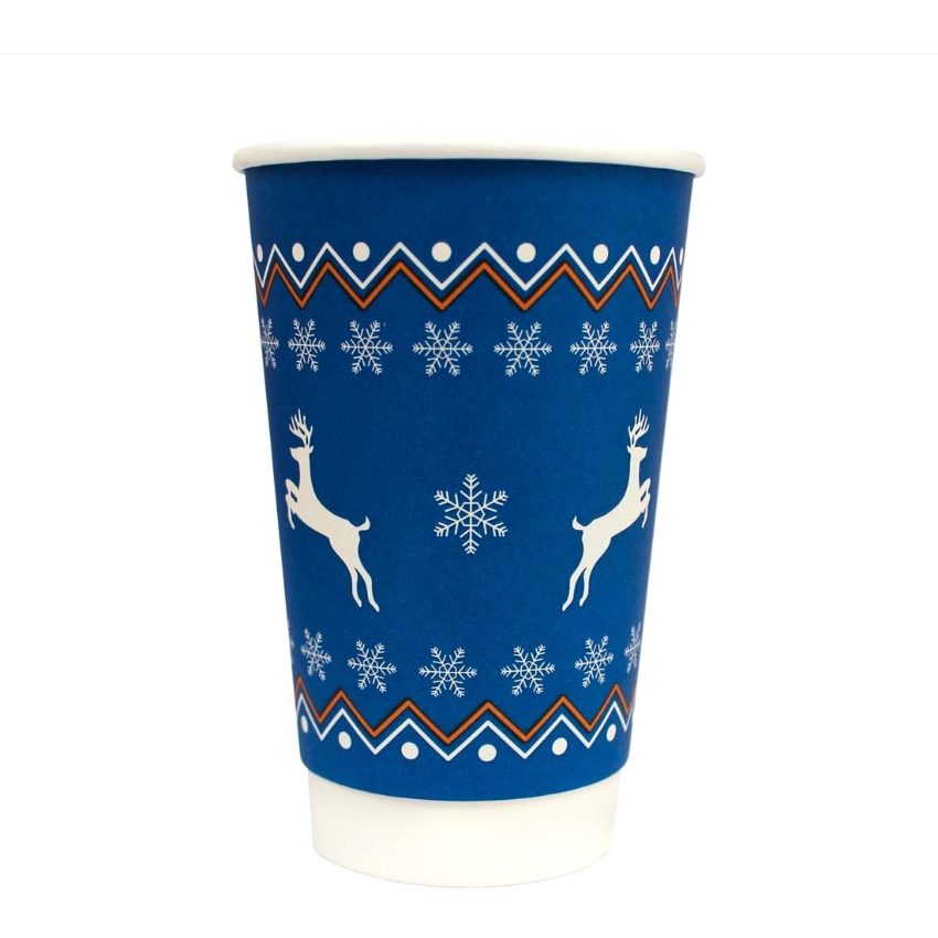 16oz CHRISTMAS DESIGN (blue) DOUBLE WALL HOT CUP   1x500