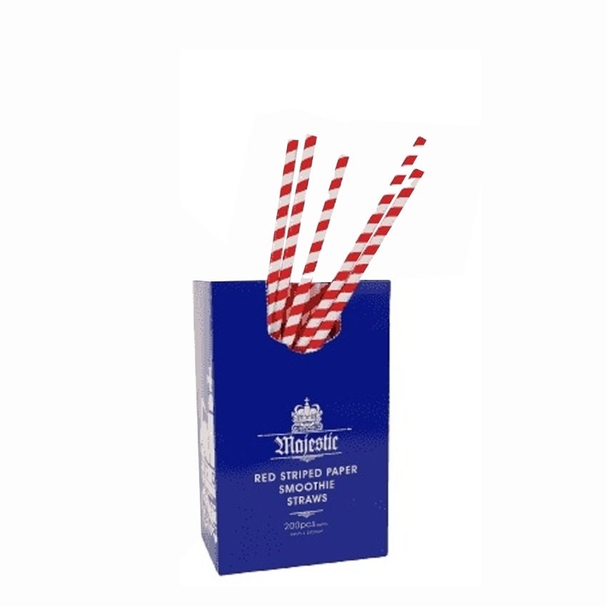 PAPER STRAW 8 inch 8mm wide bore RED STRIPE 1x200 packet